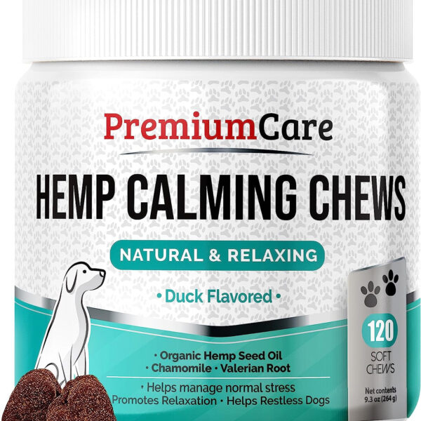 Hemp Calming Chews for Dogs Anxiety, Made in USA, 9.3 Oz (264G), Duck-Flavored, 120 Count