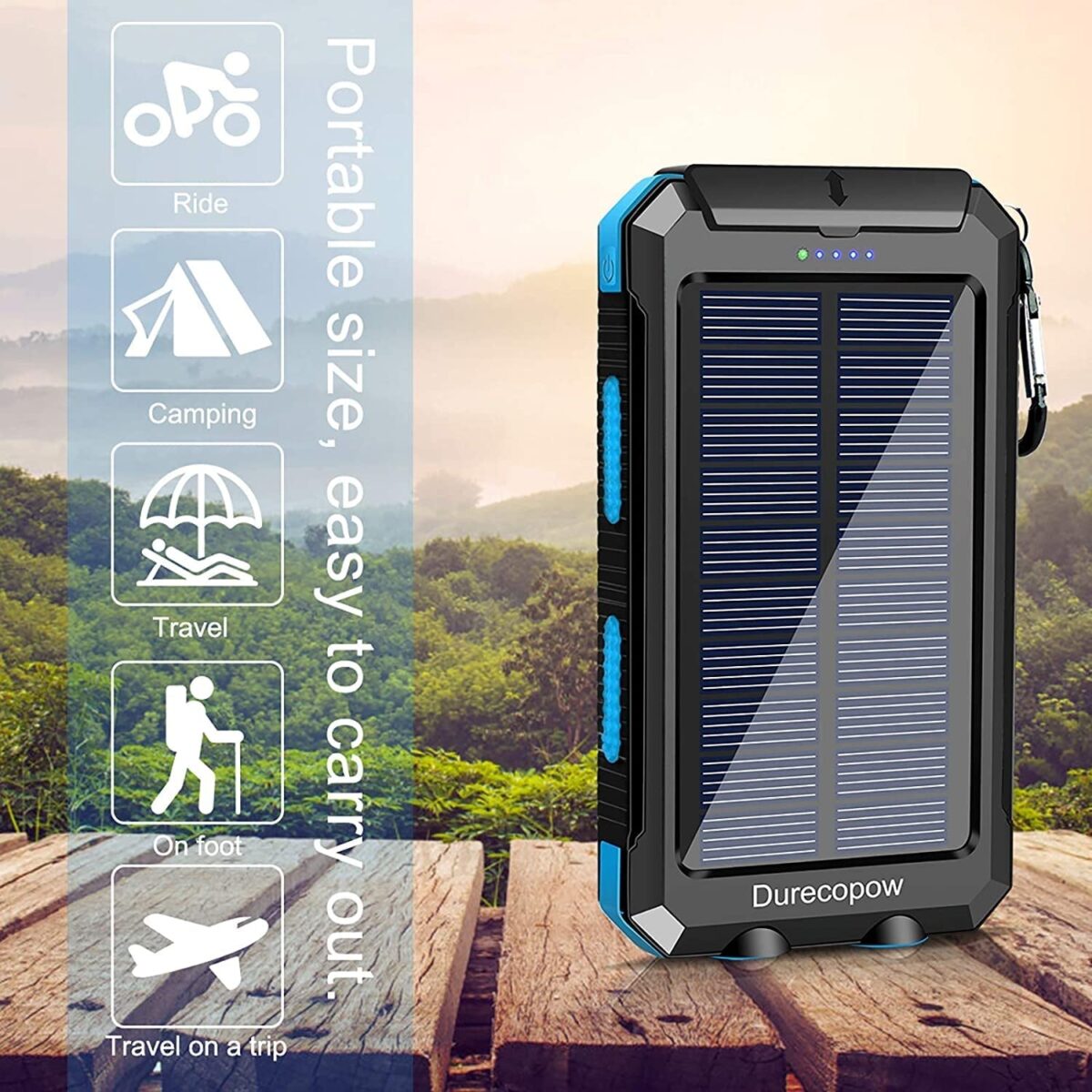 "Ultimate Outdoor Power Solution: Durecopow Solar Charger - 20000mAh Waterproof Power Bank with Dual USB Ports, LED Flashlight, and Compass - Never Run Out of Power on Your Adventures! (Blue)"