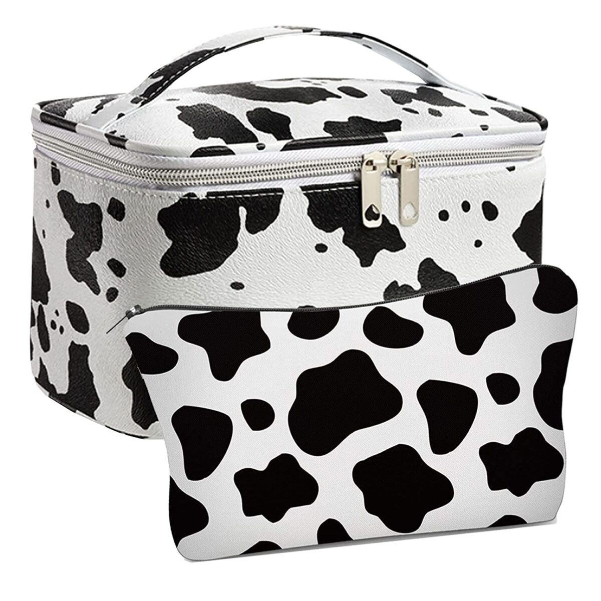 "Cow Print Waterproof Makeup Bag - Stylish and Compact Cosmetic Organizer for Women"