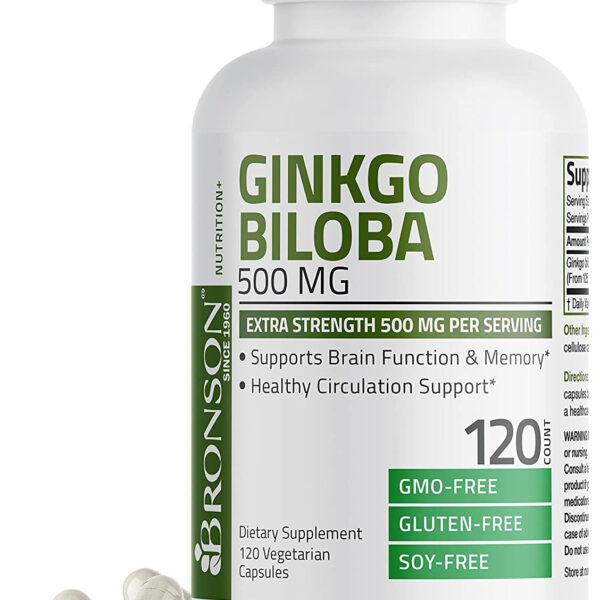 Bronson Ginkgo Biloba 500Mg Extra Strength 500Mg per Serving - Supports Brain Function & Memory Support, 120 Vegetarian Capsules