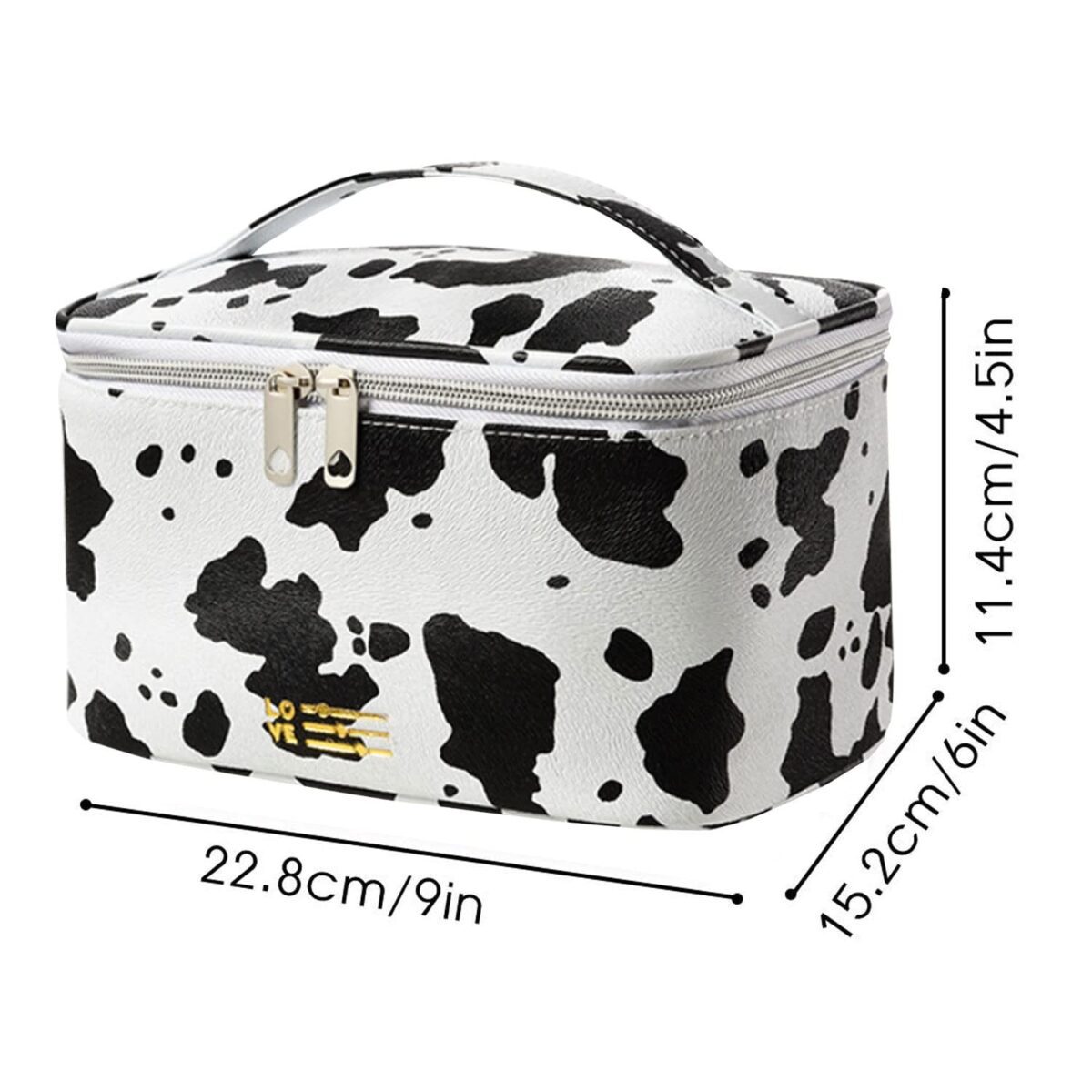 "Cow Print Waterproof Makeup Bag - Stylish and Compact Cosmetic Organizer for Women"