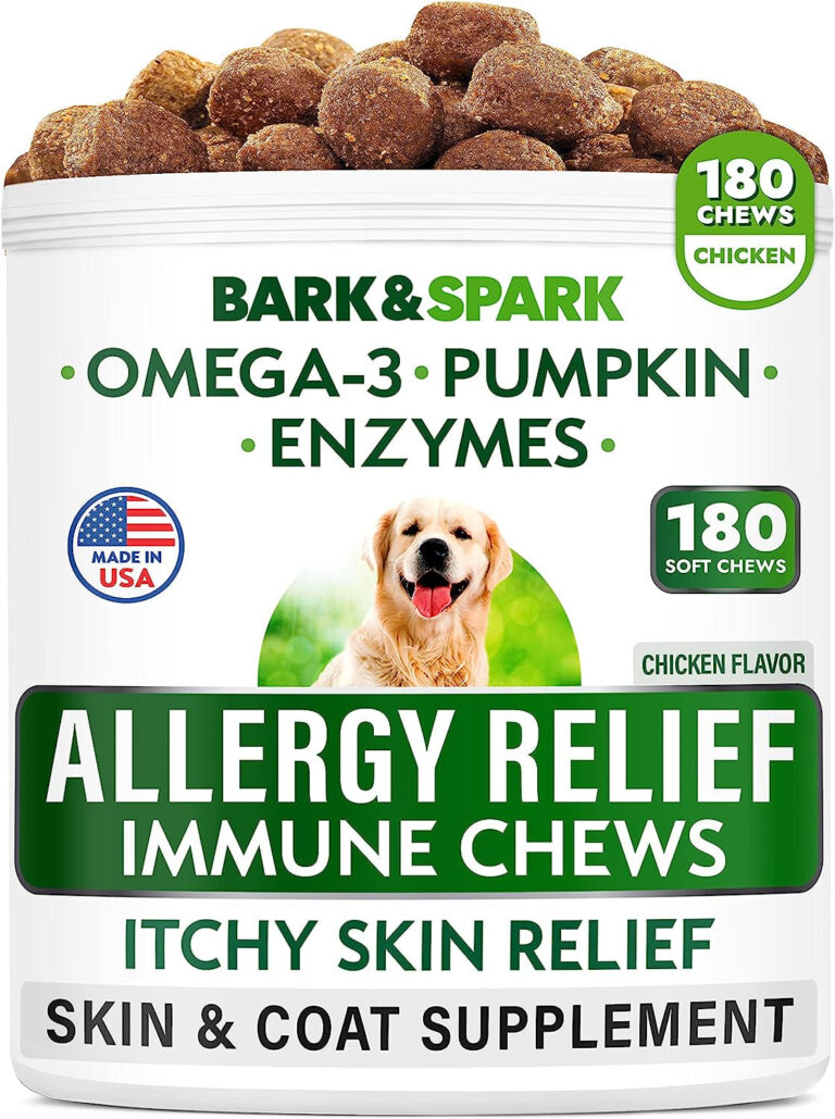 Dog Allergy Relief Chews - Anti-Itch Skin & Coat Supplement - Omega 3 Fish Oil - Itchy Skin Relief Treatment Pills - Itching & Paw Licking - Dry Skin & Hot Spots - (180 Immune Treats - Chicken)