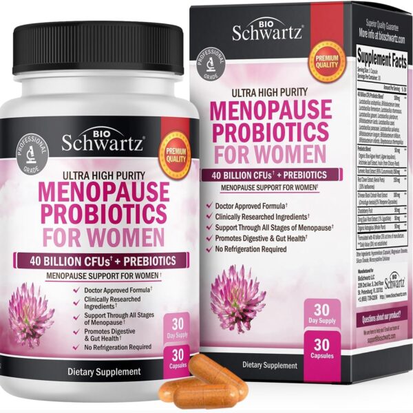 Menopause Support Probiotics for Women - Natural Menopause Relief for Hot Flashes Night Sweats Mood Swings and Hormone Balance - Menopause Supplements for Women with Astragalus - 30 Count 30 Servings