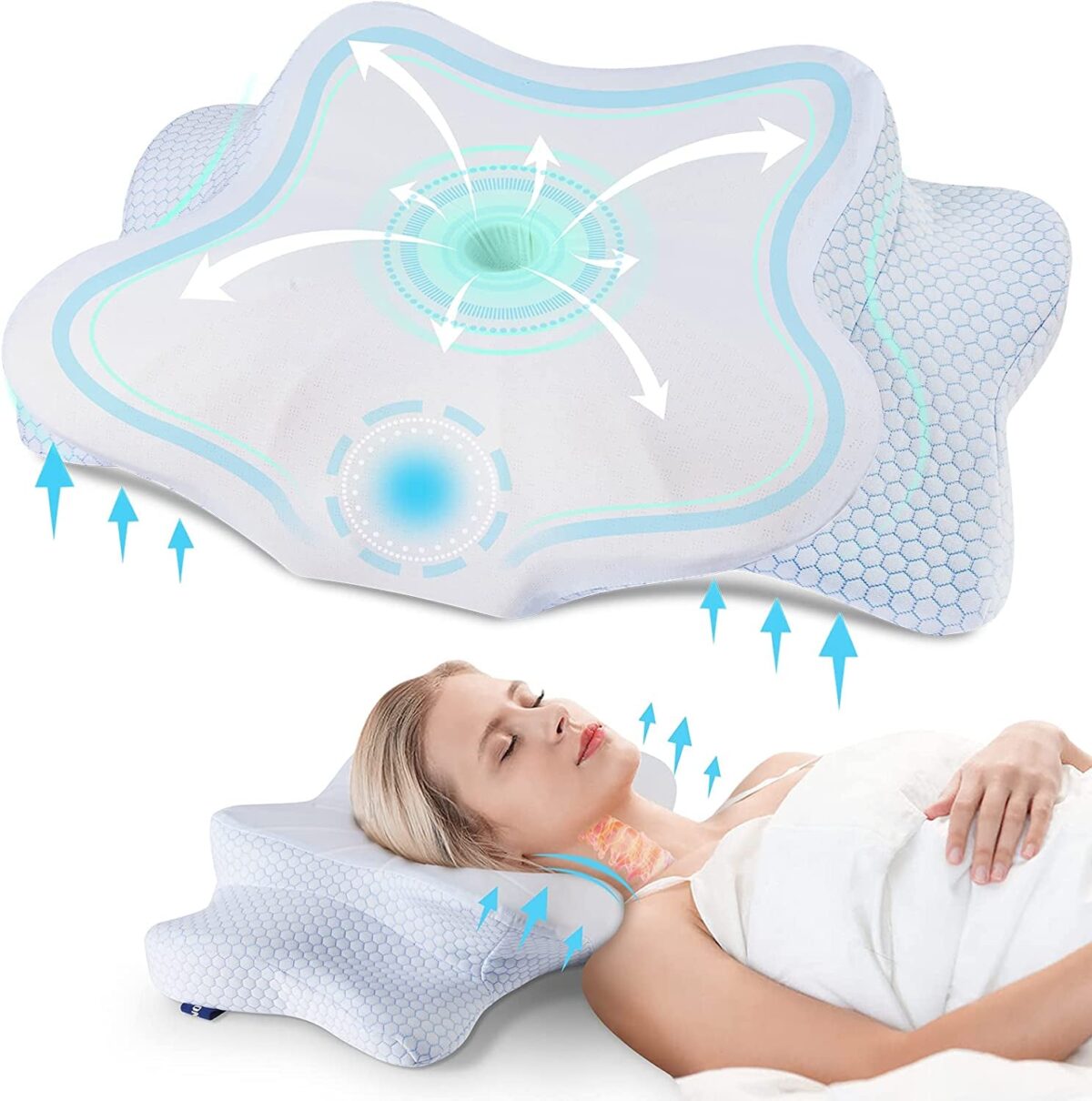 DONAMA Orthopedic Cervical Pillow for Neck Pain Relief with Memory Foam - Blue