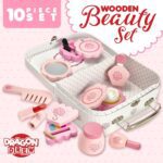 "Enchanting Dragon Drew Wooden Beauty Set - Complete 10 Piece Kit for Glamorous Girls - Includes Makeup, Brush, Mirror, and Chic Cosmetics Case - Crafted from Pure Wood, Non-Toxic Paint, and Delightfully Smooth Edges"