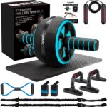 Ab Roller Wheel, 10-In-1 Ab Exercise Wheels Kit with Resistance Bands, Knee Mat, Jump Rope, Push-Up Bar - Home Gym Equipment for Men Women Core Strength & Abdominal Exercise