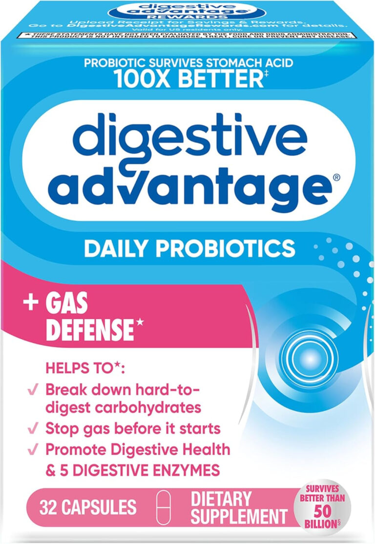 Gas Defense, Daily Probiotics for Women & Men Digestive Health with 5 Digestive Enzymes, Supports Gut Health & Stops Gas before Start, with Immune Support, 32 Capsules