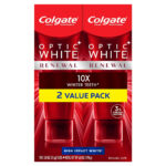 Colgate Optic White Renewal Teeth Whitening Toothpaste, Enamel Strength, 3 Oz Tube, 2 Pack