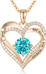 "Eternal Love Heart Pendant Necklace - 925 Sterling Silver with Birthstone Zirconia - Perfect Anniversary, Birthday, or Christmas Gift for Wife, Mom, Girlfriend, or Her"