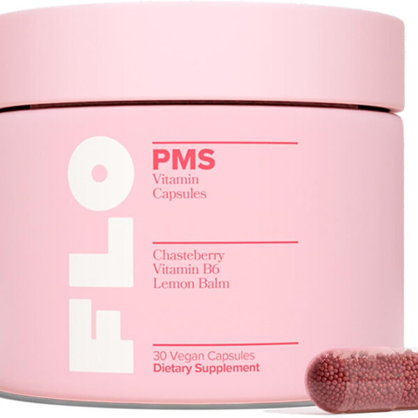 FLO PMS Vitamins Capsule for Women, 30 Servings (Pack of 1) - Proactive PMS Relief - Targets Hormonal Acne, Bloating, Cramps, & Mood Swings with Chasteberry, Vitamin B6, & Lemon Balm