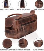 "Premium Cuero Genuine Buffalo Leather Unisex Toiletry Bag - Stylish Travel Dopp Kit with 101-Year Warranty and Lifetime Replacement Guarantee"