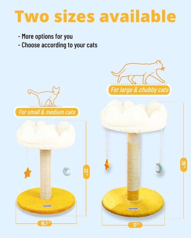 Happi N Pets Cloud Cat Scratching Post with Bed, Cat Tree Tower for Indoor Cats, Nature Sisal Cat Scratcher with Cozy Fluffy Perch for Kitten & Adult Cats, Small Cat Tower with Toys, Stable Cat Stand…