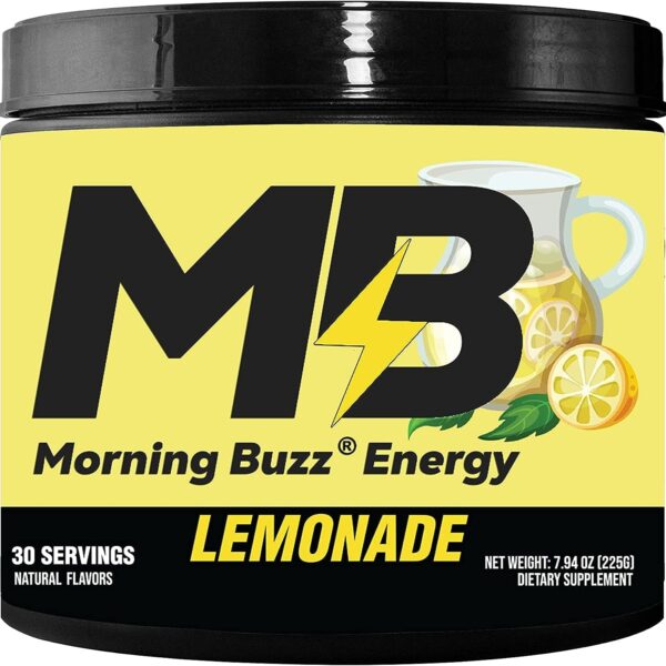 "Revitalize Your Mornings with Morning Buzz Energy Drink Powder - Boost Endurance, Mental Clarity, and Metabolism - 8 Ounce Jar, 30 Refreshing Lemonade Servings"