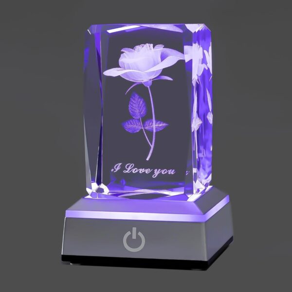 "Romantic 3D Rose Crystal Nightlight - Express Your Love with the Perfect Gift for Her - Ideal for Thanksgiving, Christmas, Valentine's Day, Anniversaries, and Birthdays"