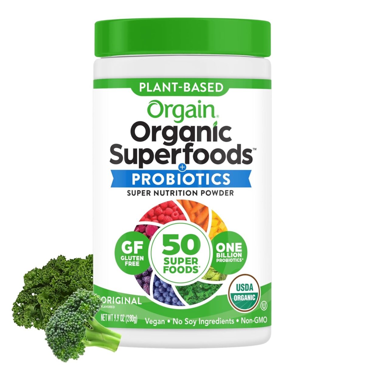 Organic Greens Powder + 50 Superfoods, Original - 1 Billion Probiotics for Digestive Health, Antioxidants, Vegan, Plant-Based, Gluten-Free, Non-Gmo, Green Juice & Smoothie Drink Mix - 0.62Lb