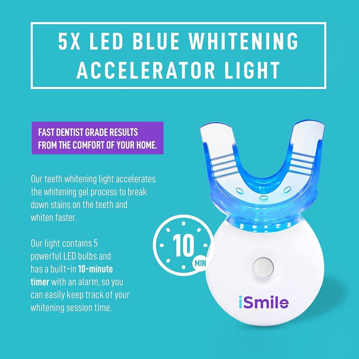 Ismile Teeth Whitening Kit - LED Light, 35% Carbamide Peroxide, (3) 3Ml Gel Syringes, (1) Remineralization Gel, and Tray.