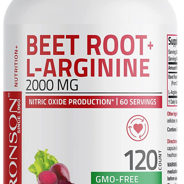 Bronson Beet Root + L-Arginine 2000 MG Nitric Oxide Production- Non-Gmo, 120 Vegetarian Capsules