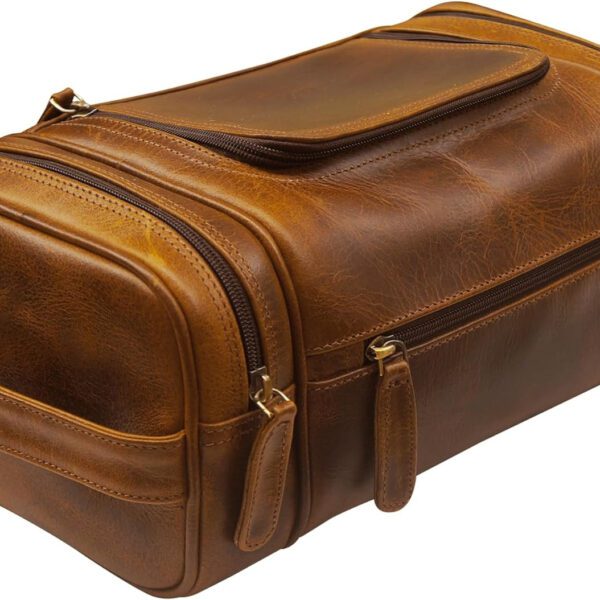 "Luxurious Leather Toiletry Bag - Stylish Dopp Kit for Men and Women - Ultimate Travel Companion for Toiletries and Shaving"