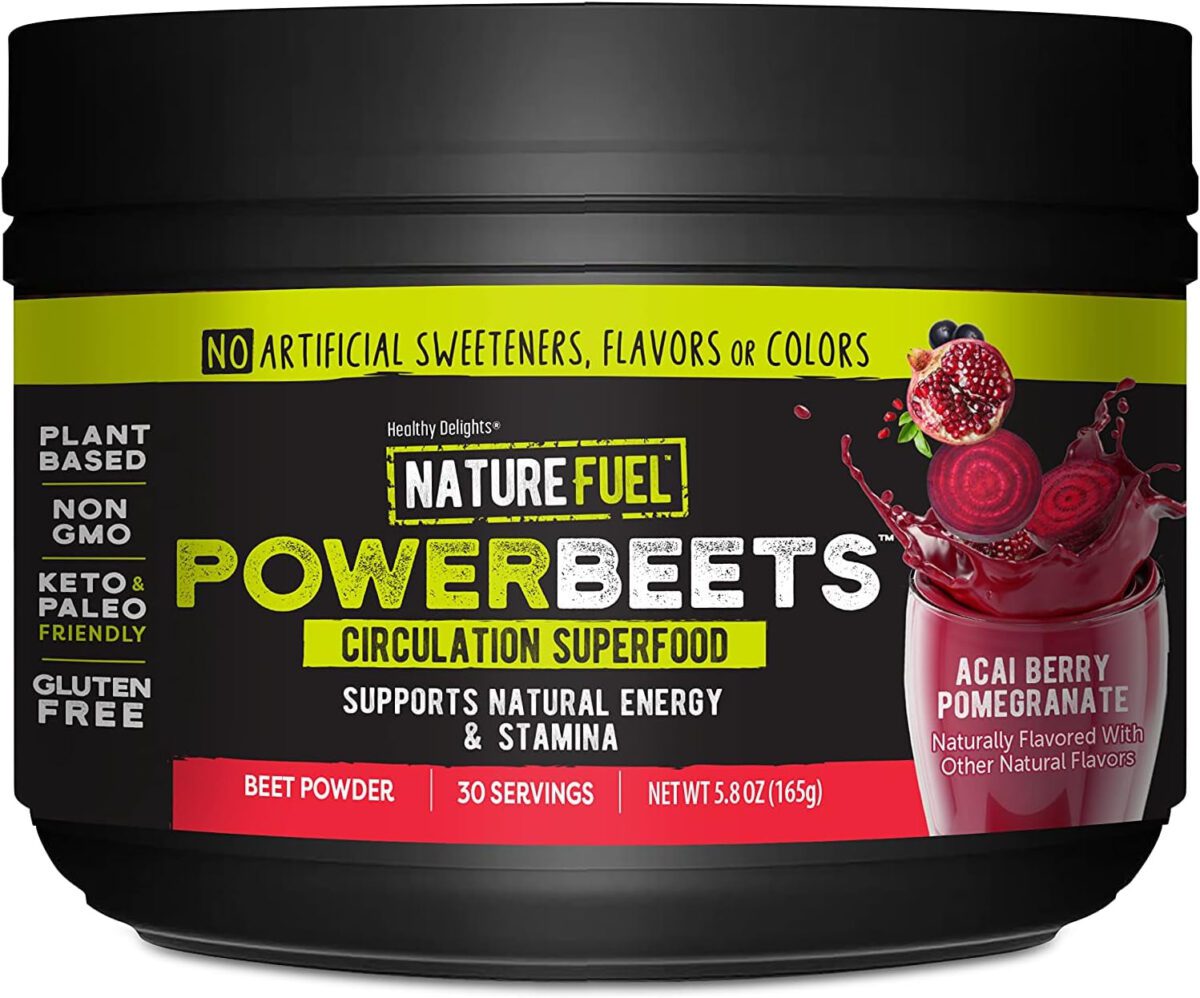 "Boost Your Energy and Stamina with Nature Fuel Power Beets Powder - A Delicious Blend of Acai Berry Pomegranate! Supports Circulation and Provides Natural Superfood Supplement. Non-GMO with 60 Servings!"