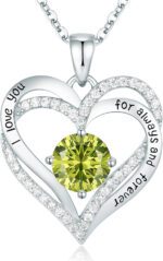 "Eternal Love Heart Pendant Necklace - 925 Sterling Silver with Birthstone Zirconia - Perfect Anniversary, Birthday, or Christmas Gift for Wife, Mom, Girlfriend, or Her"