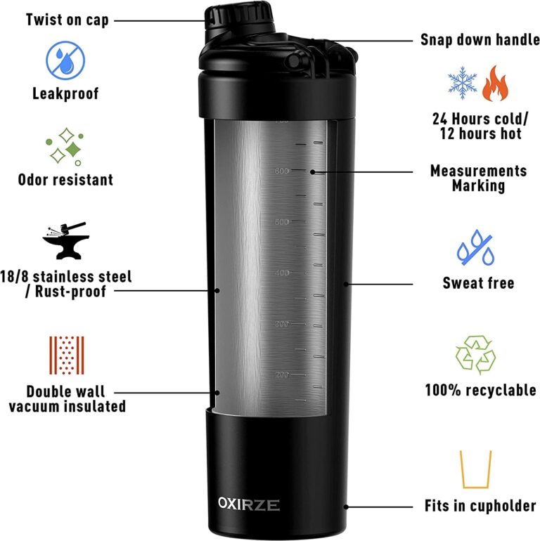 "Ultimate Gym Protein Shaker & Water Bottle - Insulated Stainless Steel, 25Oz Cup for Perfect Smoothie Mixes, Complete with Silicone Bottle Brush and Shaking Whisk Ball - Sleek Black Design!"