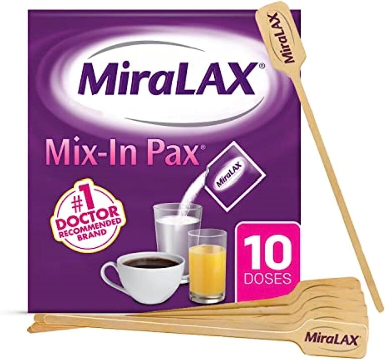 Miralax Gentle Constipation Relief Laxative Powder, Stool Softener with PEG 3350, No Harsh Side Effects, #1 Physician Recommended, Single Dose Mix-In Pax with Mixing Stirrers, Travel Pack, 10 Dose