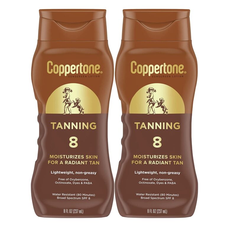 Tanning Sunscreen Lotion, Water Resistant Body Sunscreen SPF 8, Broad Spectrum SPF 8 Sunscreen Pack, 8 Fl Oz Bottle, Pack of 2