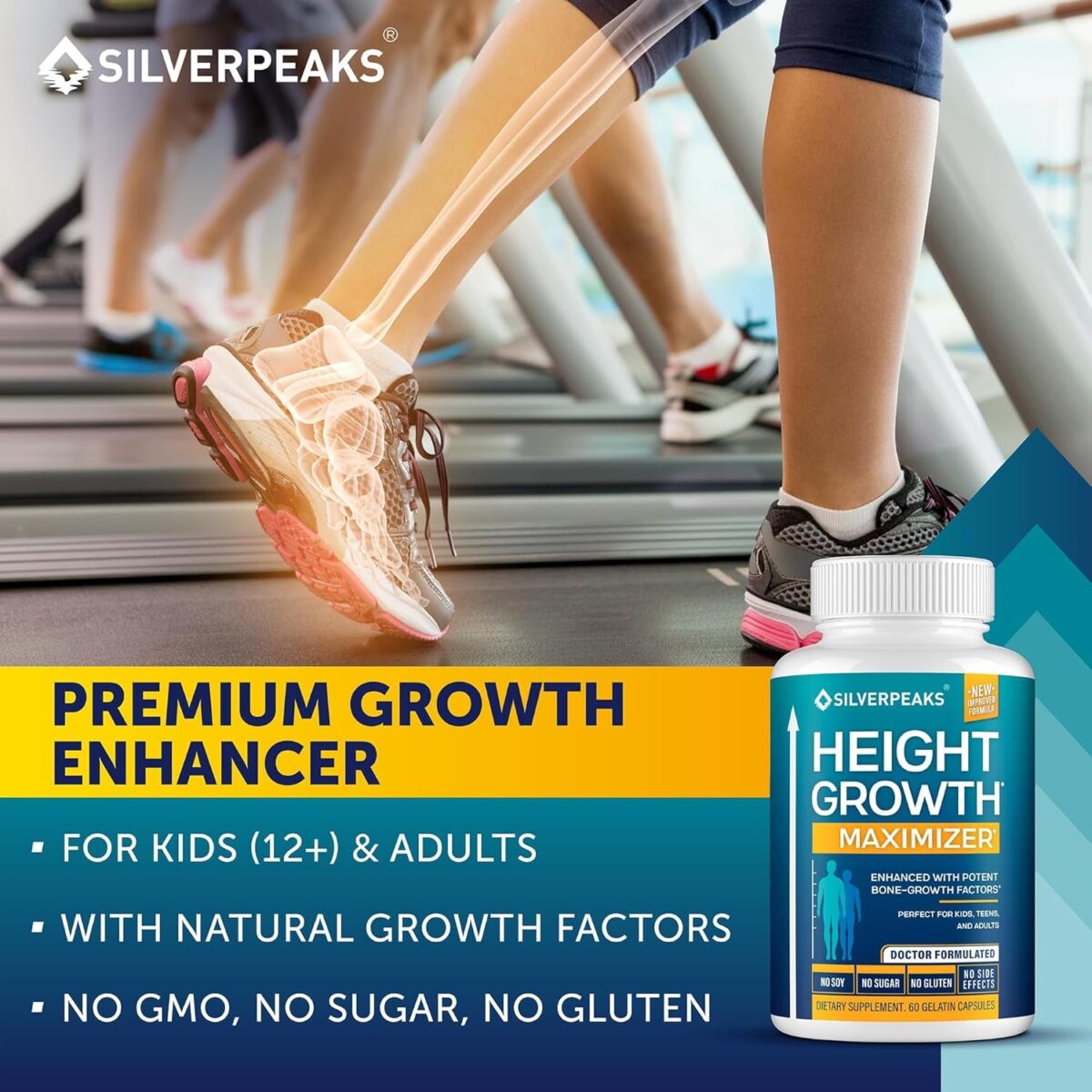 Growth Capsules to Grow Taller - Height Growth Maximizer with Calcium for Bone Strength - Made in USA - Natural Get Taller Supplement to Increase Bone Growth - Free of Growth Hormone