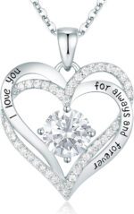 "Eternal Love Heart Pendant Necklace - 925 Sterling Silver with Birthstone Zirconia - Perfect Anniversary, Birthday, or Christmas Gift for Wife, Mom, Girlfriend, or Her"