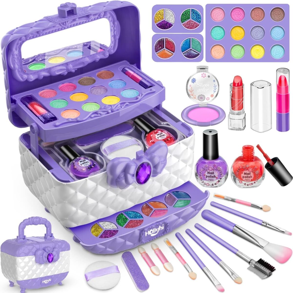 "Ultimate Glamour Kit for Little Divas - 42 Piece Washable Kids Makeup Set with Real Cosmetic Case - Perfect Birthday Gift for Trendy Girls Ages 3-12 (Pink)"