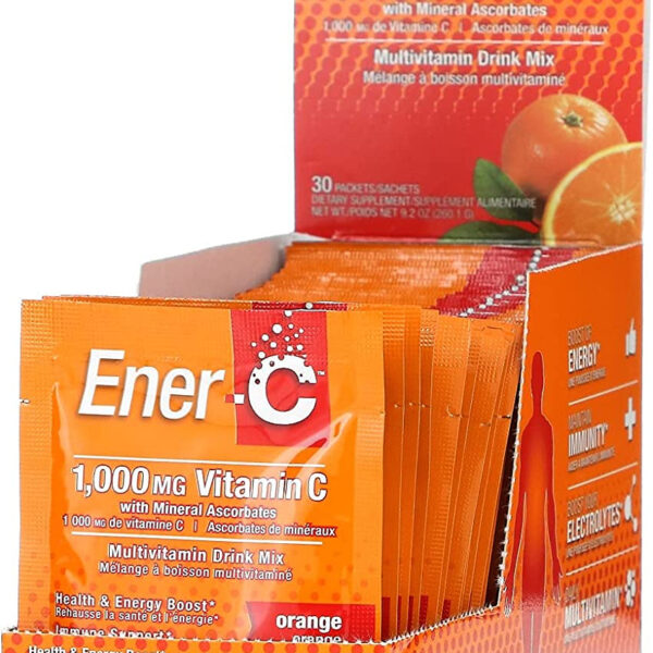 Ener-C Orange Multivitamin Drink Mix, 1000Mg Vitamin C, Non-Gmo, Vegan, Real Fruit Juice Powders, Natural Immunity Support, Electrolytes, Gluten Free, 30 Count (Pack of 1) - Free & Fast Delivery - Free & Fast Delivery