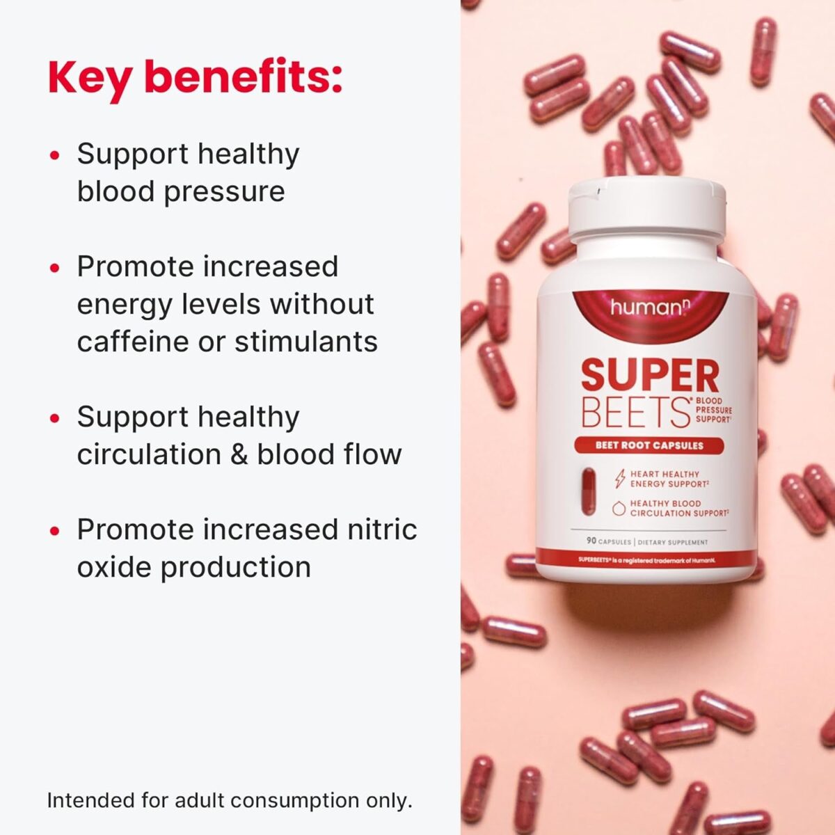 Superbeets Beet Root Capsules Quick Release 1000Mg - Supports Nitric Oxide Production, Blood Pressure – Clinically Studied Antioxidants 90 Count Non-Gmo Powder