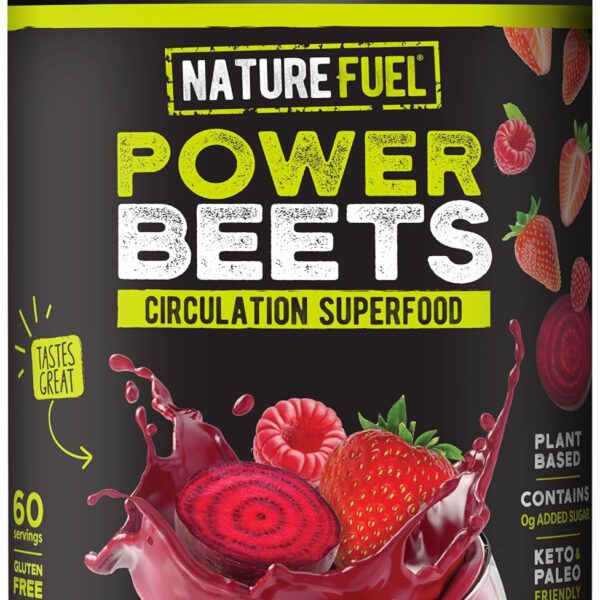 "Boost Your Energy and Stamina with Nature Fuel Power Beets Powder - A Delicious Blend of Acai Berry Pomegranate! Supports Circulation and Provides Natural Superfood Supplement. Non-GMO with 60 Servings!"