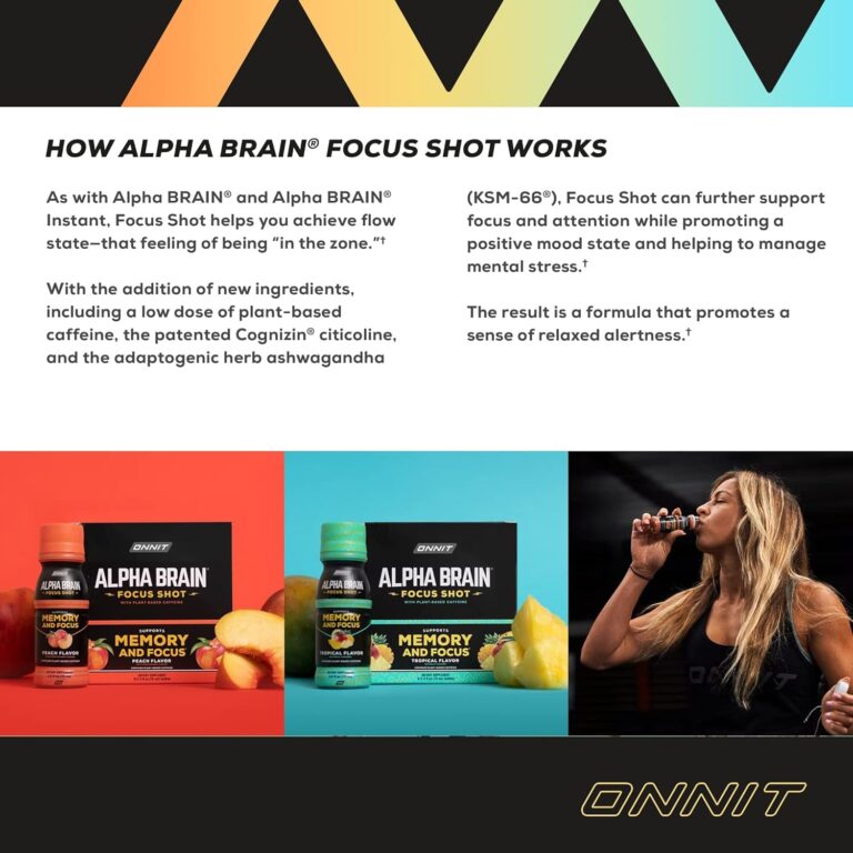 ONNIT Alpha Brain Focus Energy Shot Supplement - Energy, Focus, Mood, Stress, Brain Booster Drink - Peach (2.5 Fl Oz, 6 Ct)