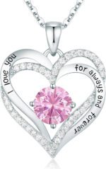 "Eternal Love Heart Pendant Necklace - 925 Sterling Silver with Birthstone Zirconia - Perfect Anniversary, Birthday, or Christmas Gift for Wife, Mom, Girlfriend, or Her"