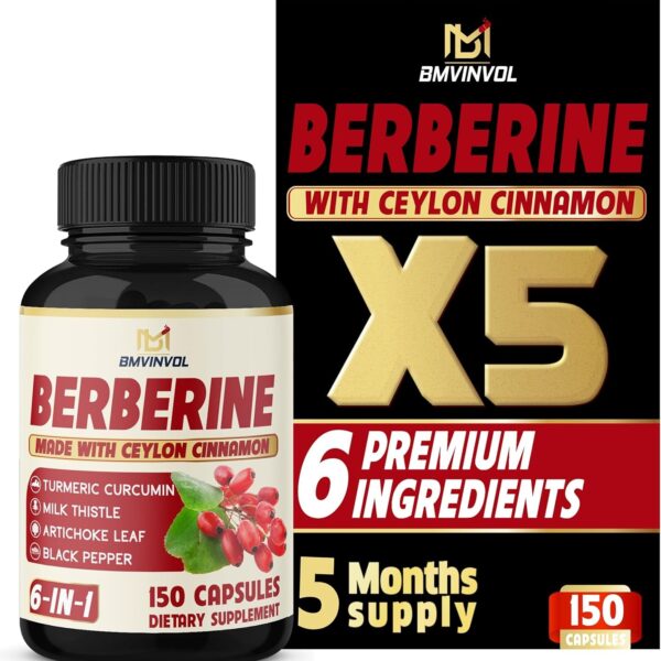 Berberine with Ceylon Cinnamon, Turmeric, Milk Thistle, Artichoke, Black Pepper - 150 Count - Pack of 1