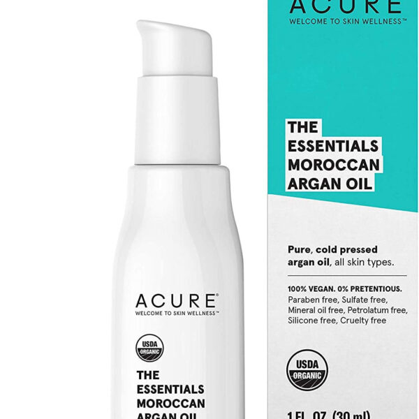 Acure the Essentials Moroccan Argan Oil | 100% Vegan | Versatile - for Any Skin & Hair Care Regimen | Pure, Cold Pressed & Rich in Vitamin E - Hydrates & Restores | 1 Fl Oz