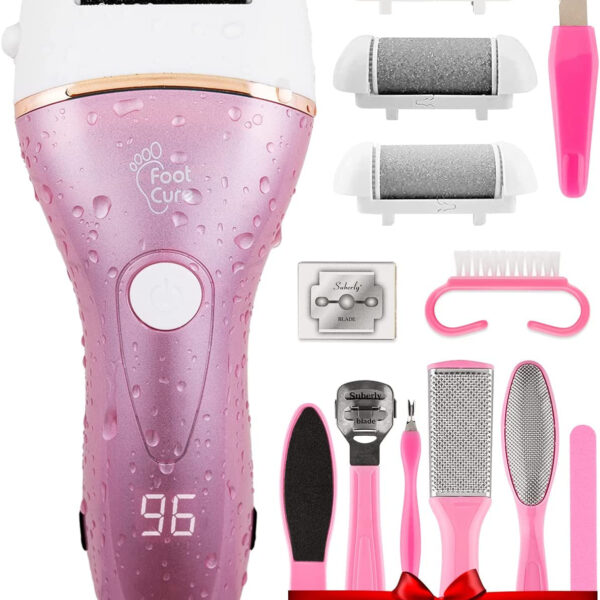 "Revitalize Your Feet with our Rechargeable Electric Foot Callus Remover - Say Goodbye to Cracked Heels and Dry Dead Skin - Experience Professional Pedicure Results at Home - Includes 3 Aqua Rollers!"