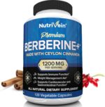 Premium Berberine HCL 1200Mg plus Organic Ceylon Cinnamon - 120 Capsules - Supports Immune System, Weight Management - Berberine HCI Supplement