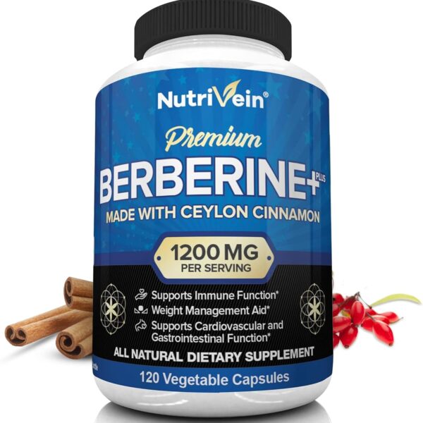 Premium Berberine HCL 1200Mg plus Organic Ceylon Cinnamon - 120 Capsules - Supports Immune System, Weight Management - Berberine HCI Supplement