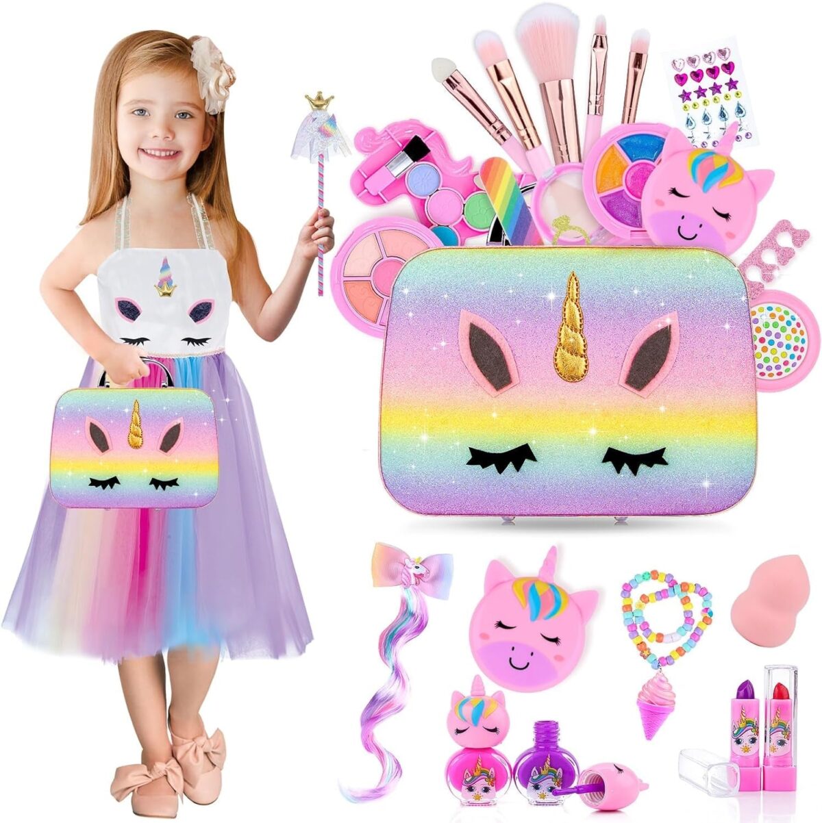 "Princess Glamour Makeup Kit for Girls - Perfect Christmas Birthday Gift! Includes Washable Cosmetics, Stylish Bag, and Beauty Essentials for Ages 4-10"