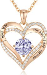 "Eternal Love Heart Pendant Necklace - 925 Sterling Silver with Birthstone Zirconia - Perfect Anniversary, Birthday, or Christmas Gift for Wife, Mom, Girlfriend, or Her"