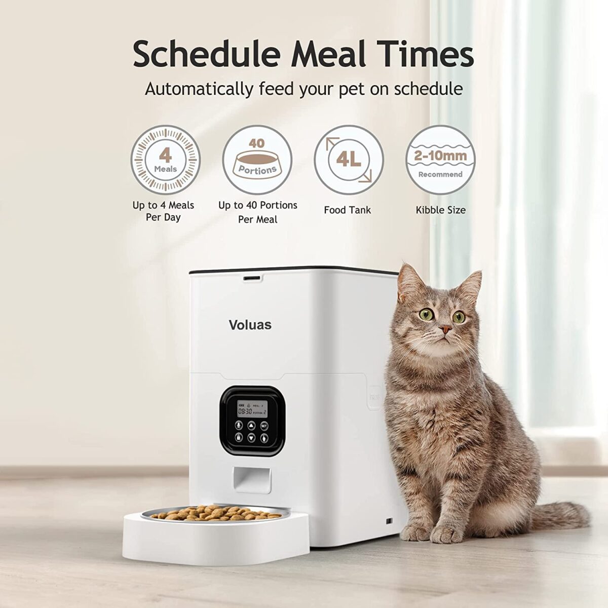 Automatic Pet Feeder with Portion Control for Cats and Dogs - Programmable Timer, Dry Food Dispenser, Desiccant Bag, Voice Recorder