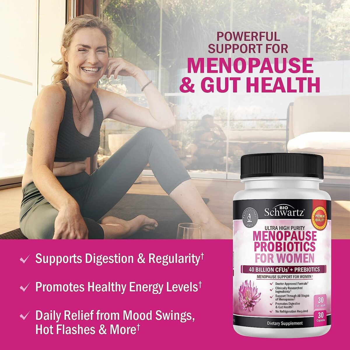 Menopause Support Probiotics for Women - Natural Menopause Relief for Hot Flashes Night Sweats Mood Swings and Hormone Balance - Menopause Supplements for Women with Astragalus - 30 Count 30 Servings