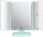 "Illuminate Your Beauty with the Flymiro Rose Gold Tri-Fold Vanity Makeup Mirror - 3X/2X Magnification, 21 LED Lights, Touch Screen, 180 Degree Rotation - Perfect for Countertop and Travel"