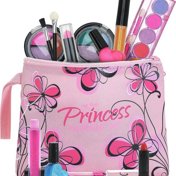 "Princess Glam Beauty Set: Playkidz Real Washable Makeup Kit for Girls - Non Toxic, Complete Dress up Set with Bag (11 PC)"