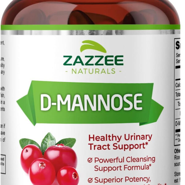 D-Mannose, 1000 Mg per Serving, 180 Vegan Capsules, 3 Month Supply, Potent & Fast-Acting, Certified Kosher, 100% Pure, All-Natural Urinary Tract Health UTI Support, 100% Vegetarian, Non-Gmo