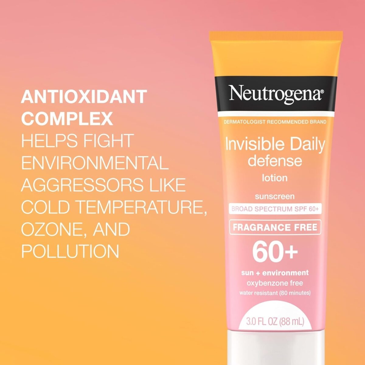 "Neutrogena Daily Defense SPF 60+ Sunscreen Lotion - Fragrance-Free, Oxybenzone-Free, Water-Resistant - 3.0 Fl. Oz"