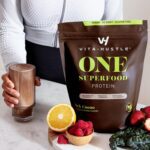 "Boost Your Health with Vitahustle Superfood Plant Protein & Greens Shake - Packed with Probiotics, Ashwagandha, and Essential Vitamins for a Delicious and Nutritious Meal Replacement - Indulge in the Rich and Decadent Chocolate Cacao Flavor!"