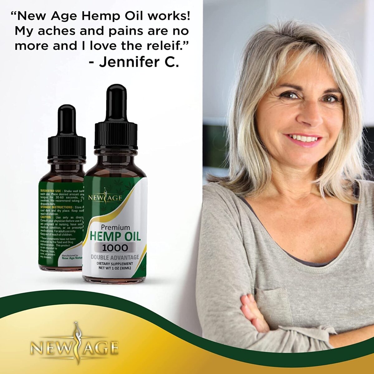 Hemp Oil - 4 Pack - 1000Mg of Hemp - Grown & Made in USA - Natural Hemp Drops by Newage